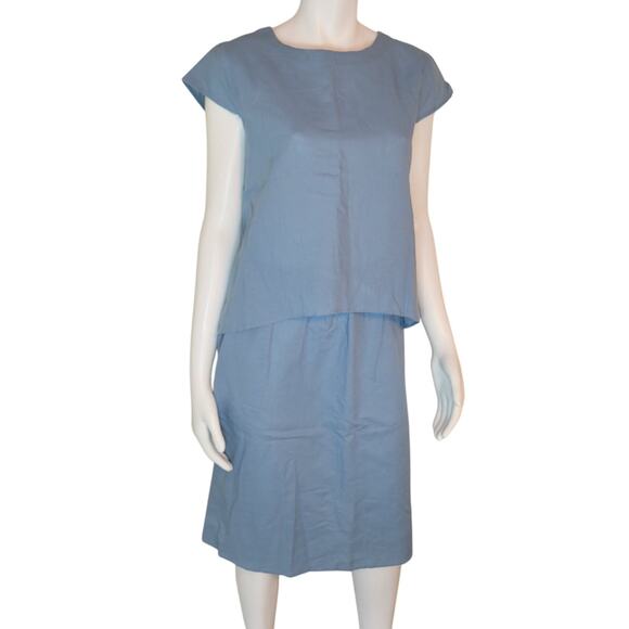 Grae Cove 55% Linen 45% Cotton Blend Powder Blue Skirt Set Back Button Size S - Picture 1 of 12